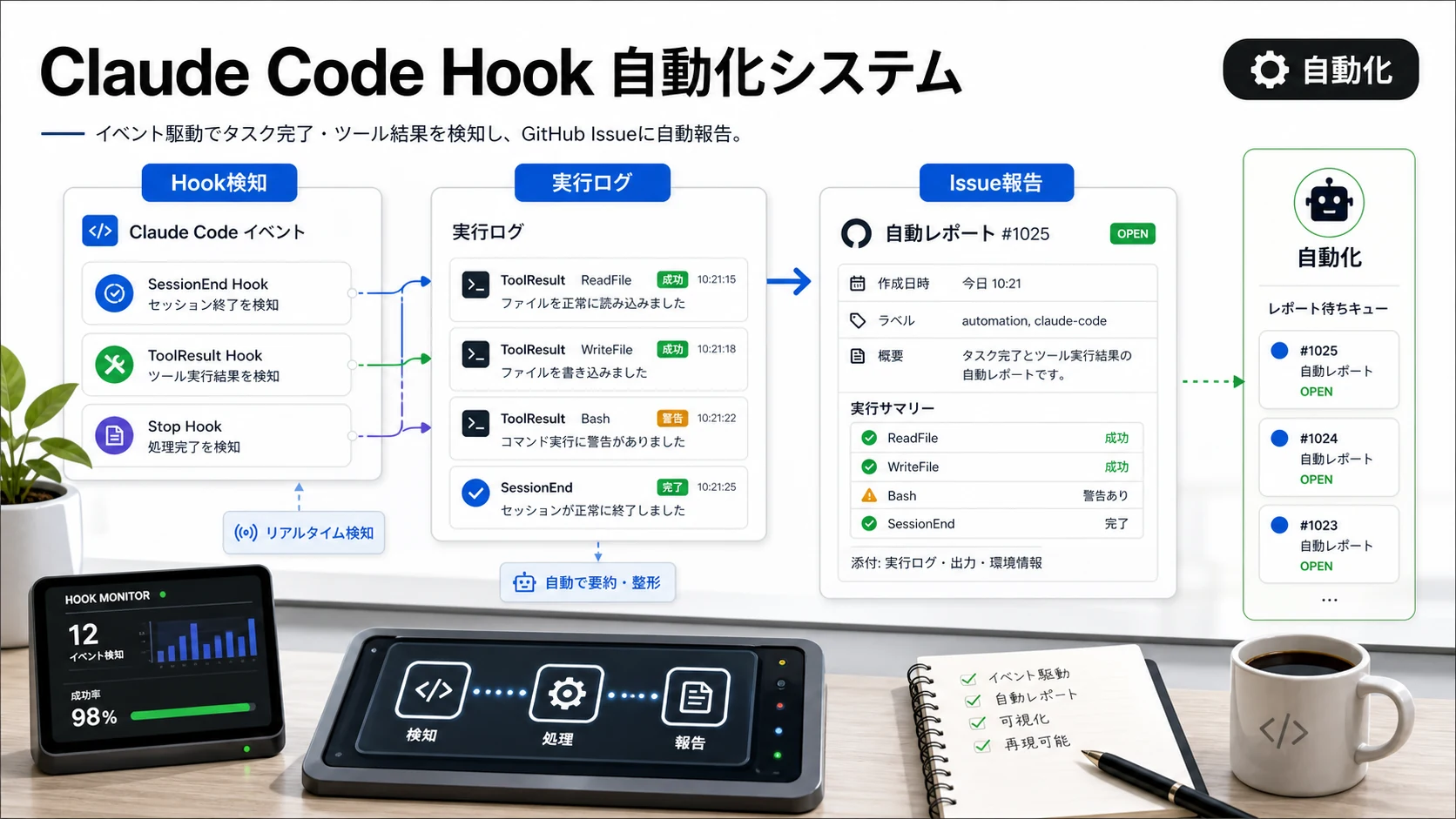 Claude Code Hook 自動化システム: Hook検知からIssue報告まで