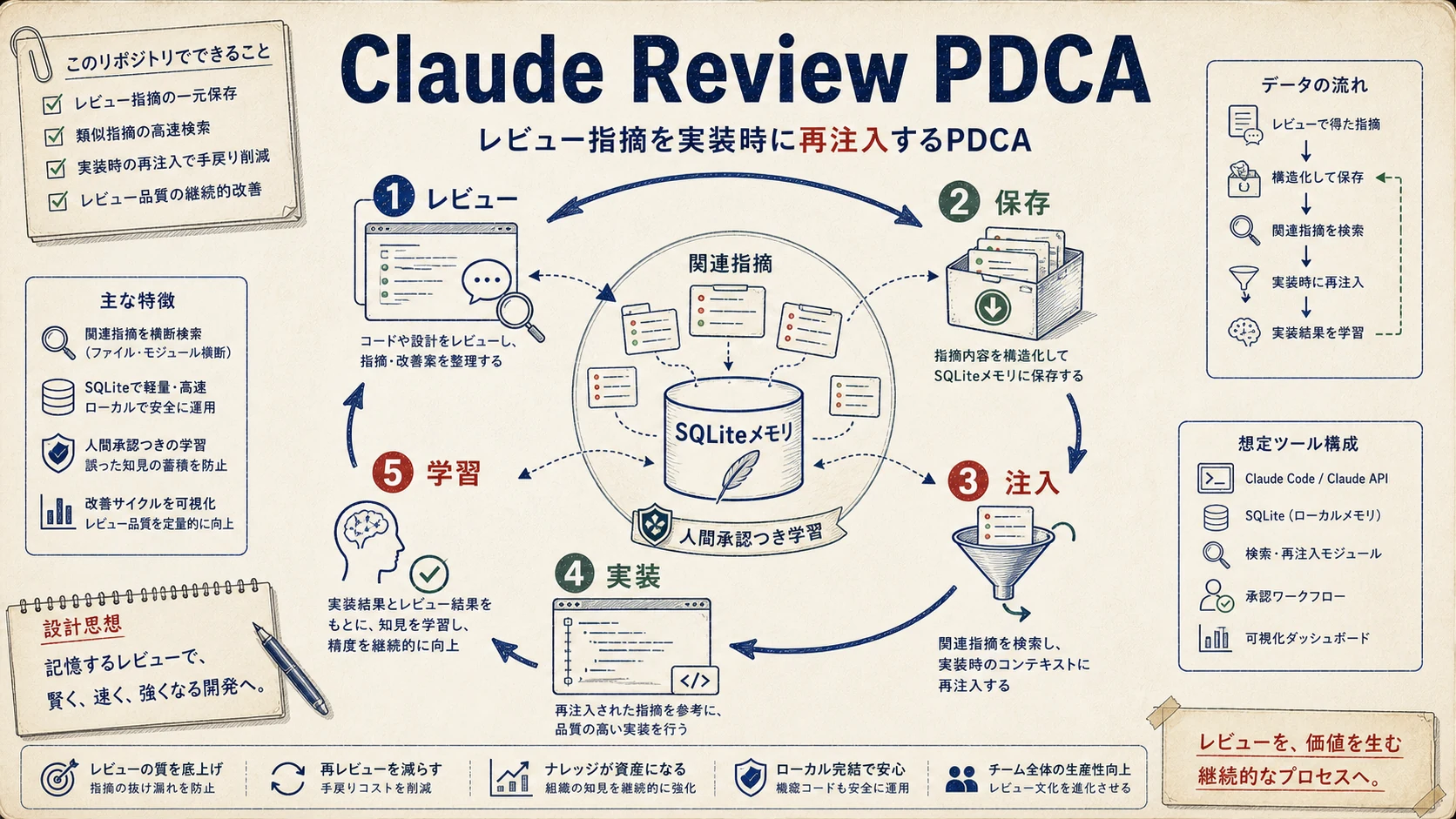 Claude Review PDCA: レビュー指摘を実装時に再注入するPDCA